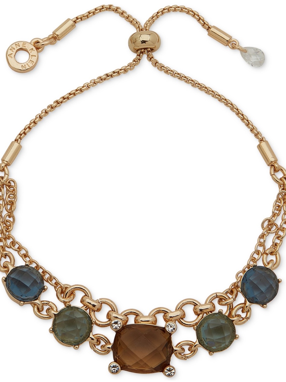 Anne Klein Gold-Tone Multi-Stone Necklace - Brown, Blue, Green